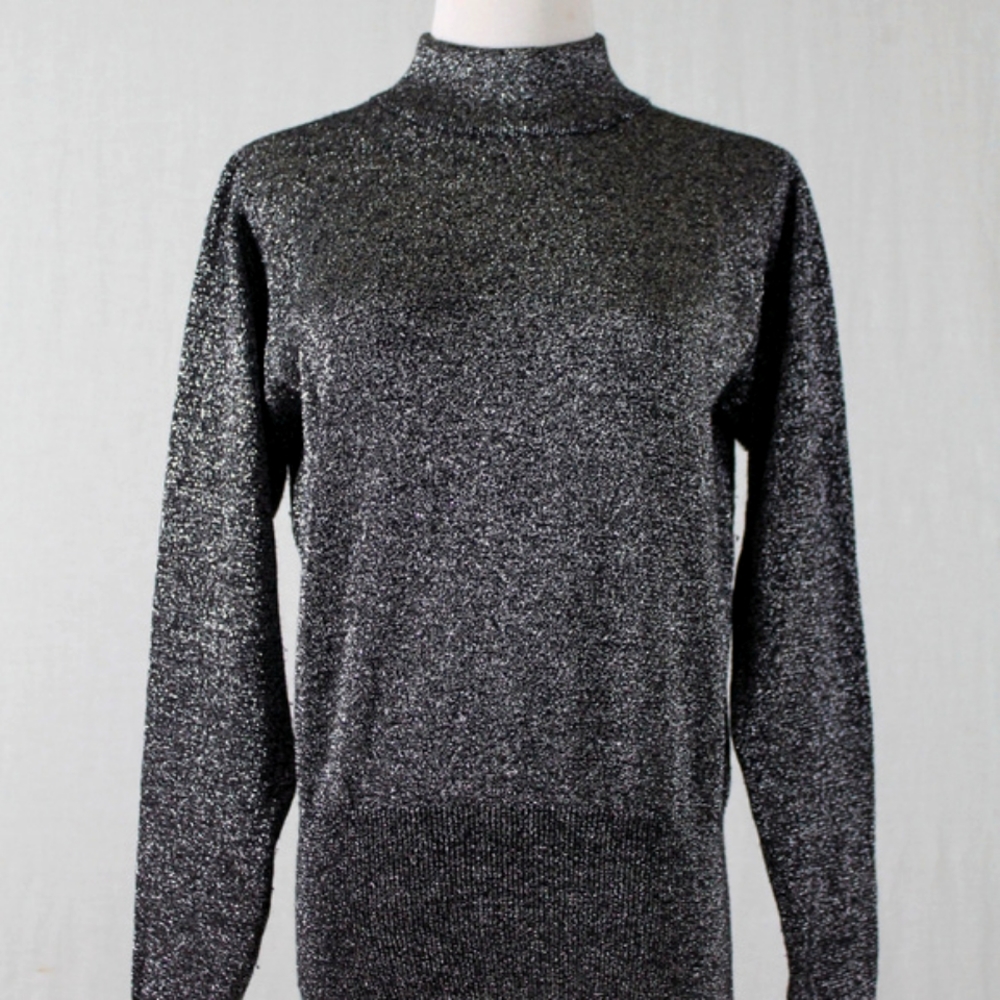 Merino Wool and Gold Lurex Sweater Mock Neck Wool Lurex Sweater